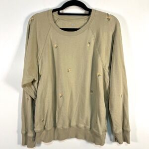 Aerie Womens Floral Embroidered Raglan Sweatshirt Sage Green Cotton Size Medium